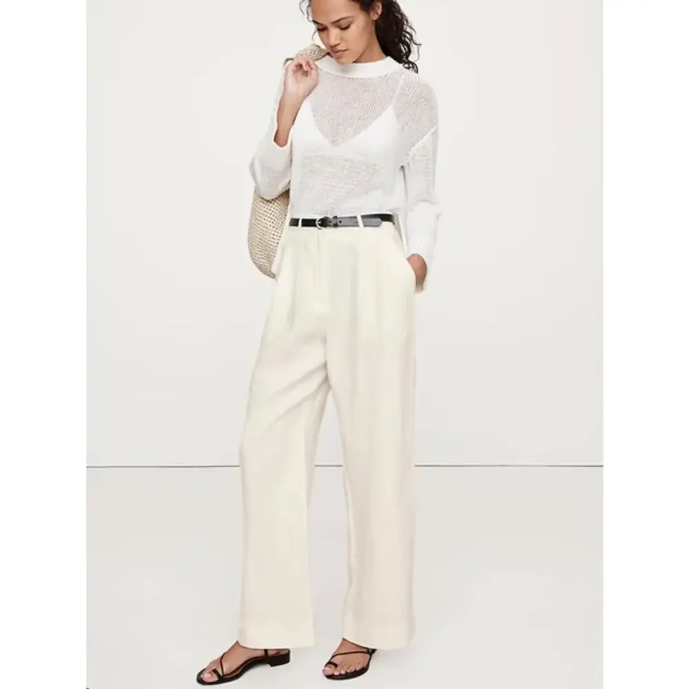 Banana Republic The Soho Wide Leg Linen Pant Cream White 20 NEW